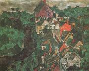 Egon Schiele Krumau Landscape (Town and River) (mk12) oil